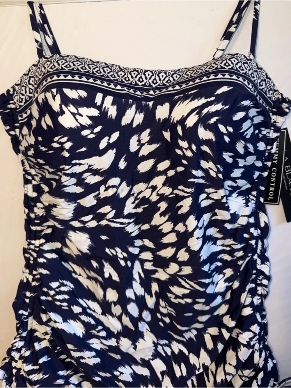 La Blanca Navy & White Printed Tankini Top with Adjustable Straps NWT size 14 - Picture 3 of 7